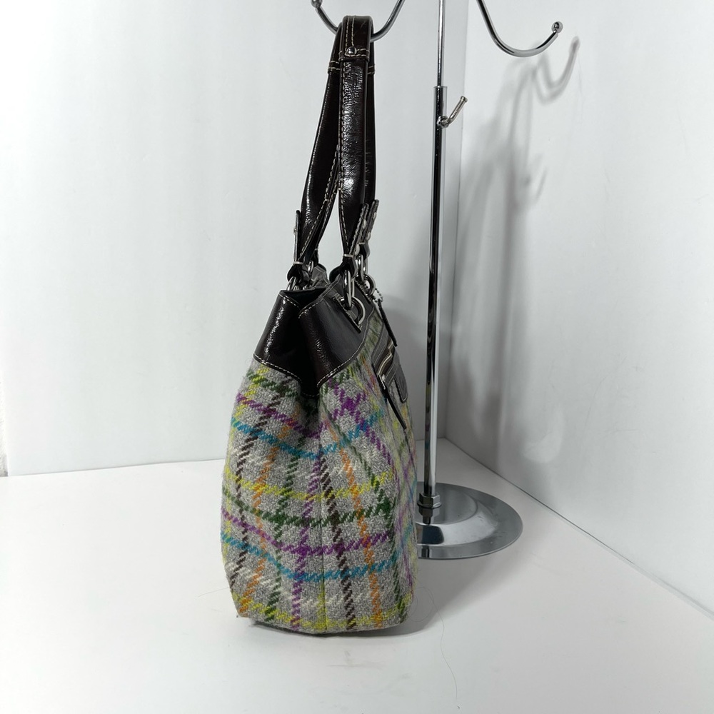 Coach Penelope Tattersall Colorful Plaid Wool Shoulder Bag Purse - Picture 5 of 16
